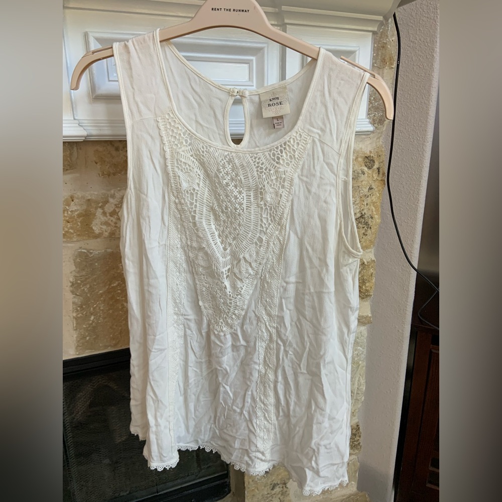 Knox Rose White Tank with Lace Detail